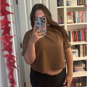 Brown Ribbed Tee